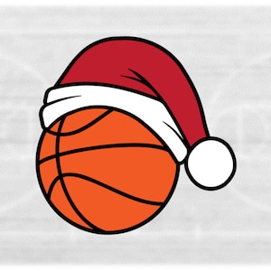 Holiday Clipart: Basketball with Red Santa Claus Hat / Stocking Cap with White Trim and Pom for Christmas - Digital Download svg png dxf pdf