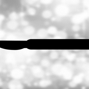 May include: A black scalpel with a curved blade and a handle.