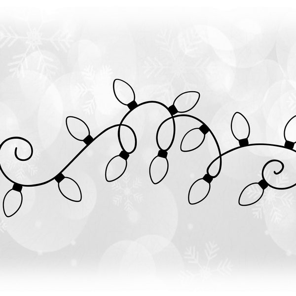 Holiday Clipart: Swirly Strand or String of Christmas Light Bulbs in Black Outline on Transparent Background - Digital Download SVG & PNG