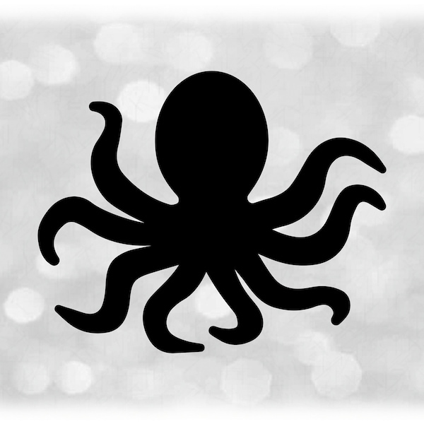 Animal Clipart: Simple Black Solid Silhouette of Octopus, Sea/Ocean/Marine Life- Change Color w/ Your Software - Digital Download SVG & PNG