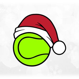 Holiday Clipart: Christmas Yellow Tennis Ball with Red Santa Claus Hat /Stocking Cap with White Trim/Pom - Digital Download svg png dxf pdf