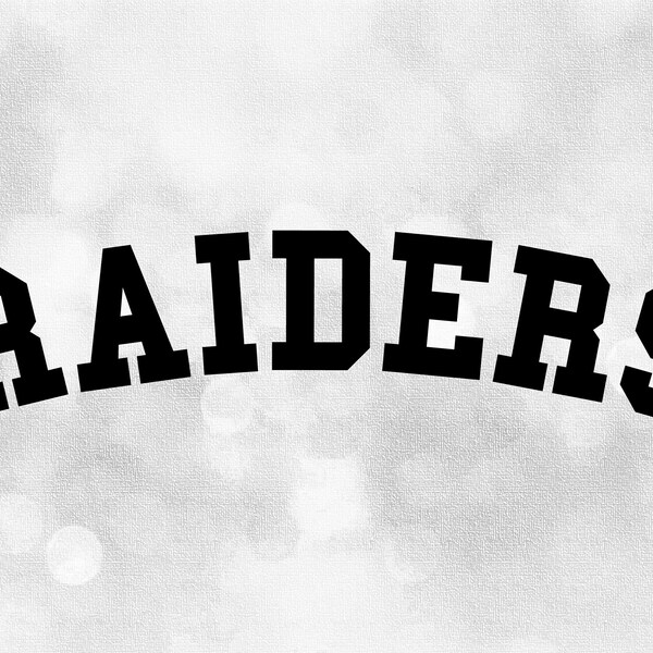 Sports Clipart: Black Arched "Raiders" Team Name in Bold Collegiate Block Style Lettering for Fanwear - Digital Download svg png dxf pdf