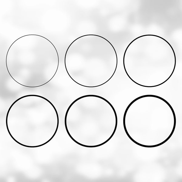 Shape Clipart: Six (6) Black Basic Circle/Round Frames / Borders / Outlines in 6 Different Thicknesses - Digital Download Formats SVG & PNG