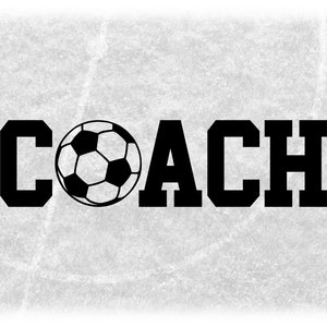 Sports Clipart: Black Word "Coach" in Collegiate Block Type with Bold Soccer Ball as Letter "O" for Coaches - Digital Download SVG & PNG