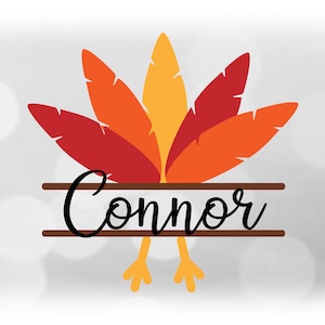 Clipart per le vacanze: Split Name Frame of Layered Turkey Feathers / Tail and Feet with Claws for Thanksgiving - Digital Download SVG & PNG