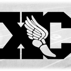 Sports Clipart: Black College Style Letters "XC" Standing for Cross Country with Winged Track Shoe Cutout - Digital Download svg png dxf pdf
