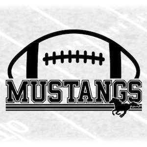 Sports Clipart: Black Half Football with Varsity Style "Mustangs" Mascot Team Name with Horse Silhouette - Digital Download svg png dxf pdf