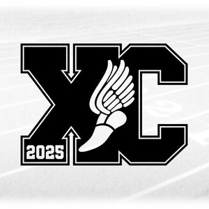 Sports Clipart: Black College Style Letters "XC" Standing for Cross Country with Track Shoe & 2025 Cutout - Digital Download svg png dxf pdf