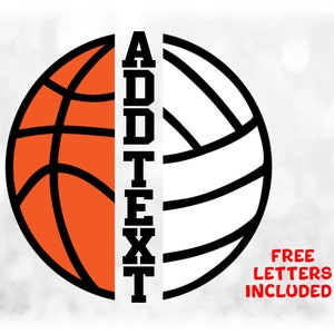 Sports Clipart: Split Name Frame Half Sports Balls with Black/Orange Basketball & White/Black Volleyball - Digital Download svg png dxf pdf