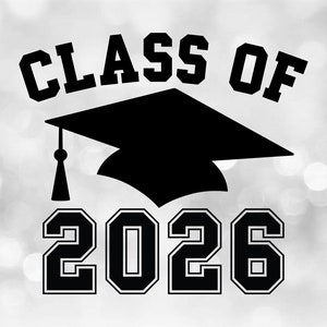 Educational Clipart: Black Class of 2026 Arched College Style Letters with Graduation Cap and Tassel - Digital Download svg png dxf pdf