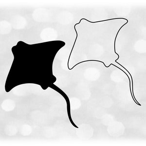 Animal Clipart: Stiing Ray or Stingray Simple Easy Solid Black Silhouette and Outline - Change Color Yourself - Digital Download SVG & PNG