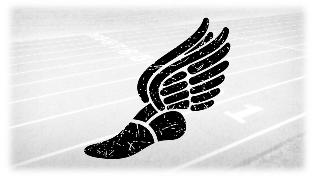 Distressed Running Sports Clipart: Black Distressed or Grunge Winged Running Shoe to ...