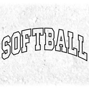 Sports Clipart: Arched Black Bold Outline Word "Softball" in College Varsity Style - Digital Download svg png dxf pdf