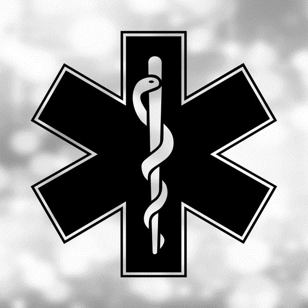 Medical Clipart: Black Star of Life Symbol with Snake Wrapped on Staff for Emergency Medical Services / EMT - Digital Download SVG & PNG