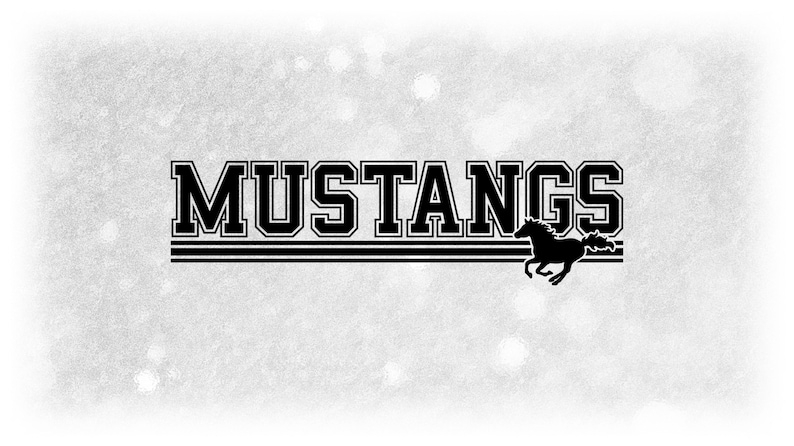 Sports Clipart: Black Bold "Mustangs" Team Name in Varsity Style above Stripes w/ Horse Silhouette Cutout - Digital Download svg png dxf pdf image 1