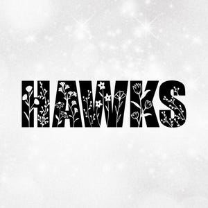 Sports Clipart: Bold Black Team Mascot Name "HAWKS" with Patch of Many Different Wildflowers Cut Out - Digital Download svg png dxf pdf