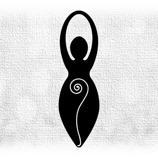 Symbol Clipart: Símbolo de la diosa de la fertilidad negra con brazos levantados y abdomen arremolinado - Cambia de color tú mismo - Descarga digital SVG & PNG