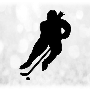 Sports Clipart: Black Silhouette of Female Hockey Player Skating with Puck/Stick for Players Teams Coaches, Digital Download svg png dxf pdf