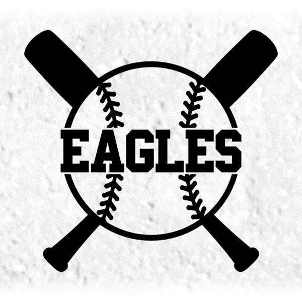Sports Clipart: Black Team Name Eagles Inside Baseball or Softball with Crossed Bats in the Background - Digital Download svg png dxf pdf