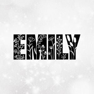 PeopleClipart: Bold Black Name "Emily" with Many Different Beautiful Wildflowers Cutout of Letters - Digital Download svg png dxf pdf