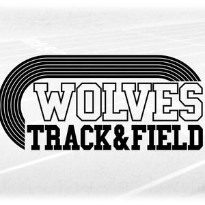 Sports Clipart: Black Running Track with Bold Varsity Style Words "Wolves" and Black "Track & Field" - Digital Download svg png dxf pdf
