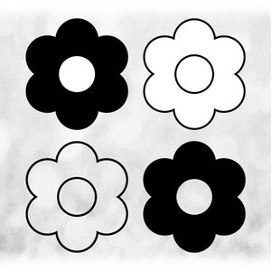 Nature Clipart: Four Simple Daisy Flowers on 1 Sheet in Solid, Outline, Layered, Cutout (You Change Colors) Digital Download svg png dxf pdf