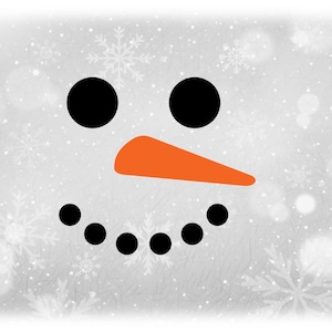 Vakantie Clipart: Winter of Kerstmis Unisex Glimlachende Sneeuwpop Gezicht met Oranje Wortel Neus, Zwarte Kolen Mond / Ogen - Digitale Download SVG / PNG