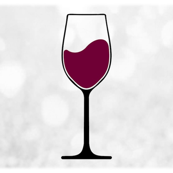 Shape Clipart: Simple Black Wine Glass SIlhouette with Burgandy Wine - Change Color w/ Your Own Software - Digital Download svg png dxf pdf