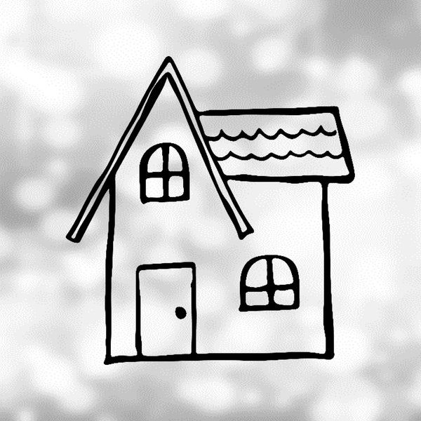 Home Clipart: Simple Easy Black Hand Drawn Doodle House or Home with One Door and Two Windows - Digital Download Format SVG & PNG