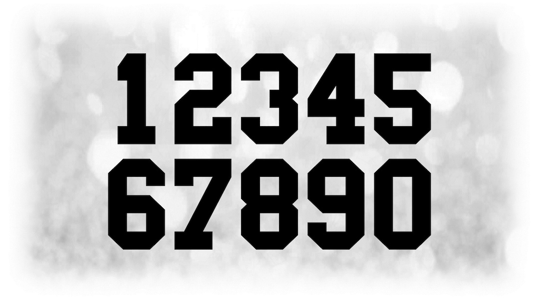 Sports Jersey Number Templates Grouped on ONE Single Sheet Black Bold Block Style Type Digital