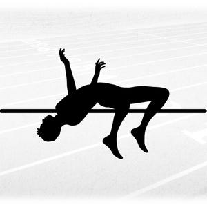 Sports Clipart: Black Silhouette of Track & Field High Jump Male Athlete Jumper High Jumping over Bar - Digital Download svg png dxf pdf