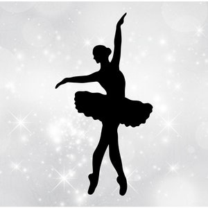 Sports Clipart: Black Ballerina Silhouette in Ballet Dance Pose, Wearing Leotard with Fluffy Tutu / Skirt - Digital Download svg png dxf pdf