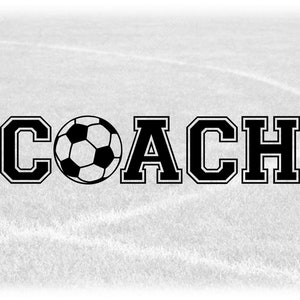 Sports Clipart: Black Word "Coach" in Collegiate Block Type w/ Bold Soccer Ball as Letter "O" for Coaches - Digital Download svg png dxf pdf