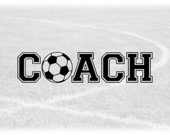 Sports Clipart: Black Word "Coach" in Collegiate Block Type w/ Bold Soccer Ball as Letter "O" for Coaches - Digital Download svg png dxf pdf