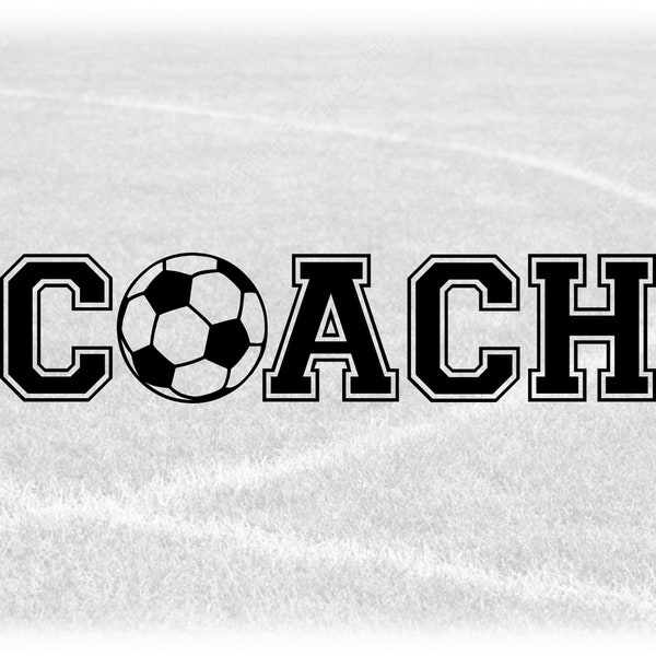 Sports Clipart: Black Word "Coach" in Collegiate Block Type w/ Bold Soccer Ball as Letter "O" for Coaches - Digital Download svg png dxf pdf