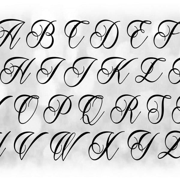 Word Clipart: Black Script Style Alphabet Letter Templates Grouped on ONE Single Sheet - Digital Download SVG - NOT Installable Font File