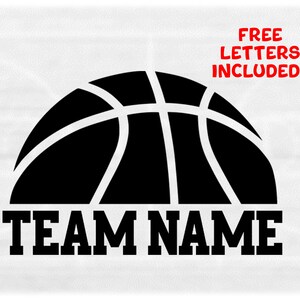 Sports Clipart: Black Half Basketball Shape with Space for Team or Player Name in College Block Style - Digital Download svg png dxf pdf