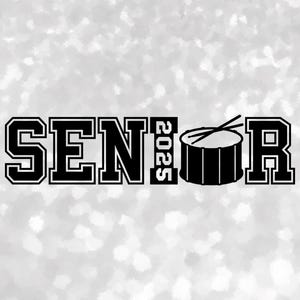 Entertainment Clipart: Black Word "SENIOR" in College Style with Year 2025 and Drum / Sticks as Letter "O", Digital Download svg png dxf pdf