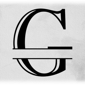 Clipart de palavra: Inicial maiúscula em estilo colonial gravado formal preto ou letra dividida em monograma "G" para adicionar nome - download digital SVG e PNG