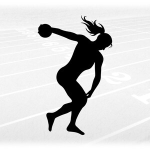 Sports Clipart: Black Silhouette of Female / Woman Thrower with Discus for Track and Field Throwing Event - Digital Download svg png dxf pdf