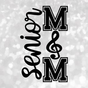 Entertainment Clipart: Black Words "Senior Mom" in Script and College Style with Treble Clef as Letter "O", Digital Download svg png dxf pdf
