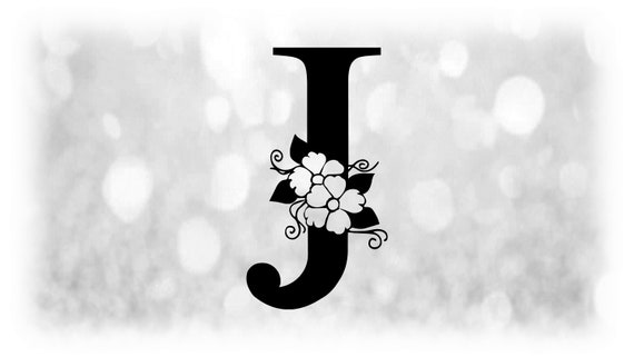Word Clipart: Black Formal Capital Letter j With Floral / Flower