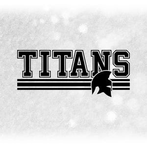 Sports Clipart: Black Bold Varsity "Titans" Team Mascot Name above Stripes with Helmet Silhouette - Digital Download svg png dxf pdf