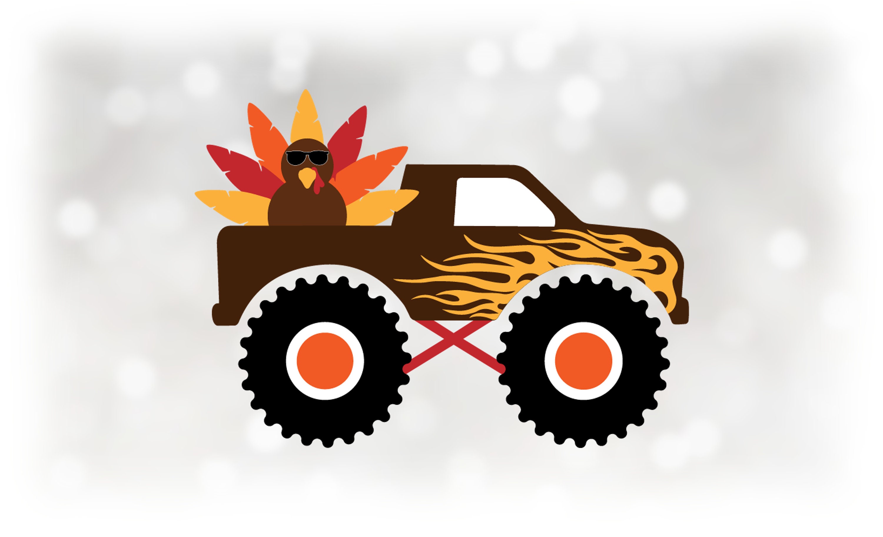 holiday clipart: fall colors monster truck with funny cool cartoon