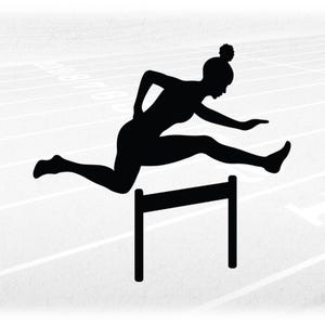 Sports Clipart: BlackTrack & Field Silhouette of African Female / Woman Hurdler Jumping Hurdle Event - Digital Download svg png dxf pdf