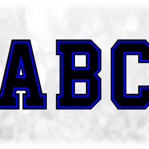 Clipart de esportes: modelos de letras do alfabeto agrupados em uma única folha - em camadas preto/azul/preto - download digital SVG, fonte NÃO instalável