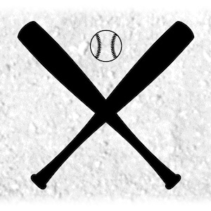Sports Clipart: Basic Black Crossed Softball or Baseball Bats Silhouette with Yellow Ball and Red Threads - Digital Download svg png dxf pdf
