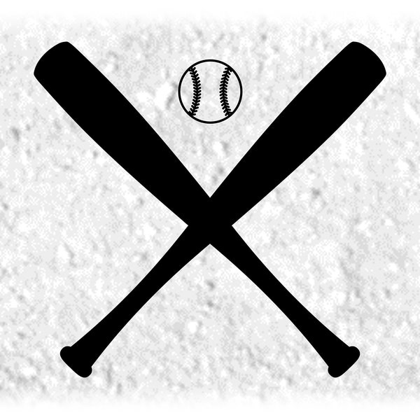 Sports Clipart: Basic Black Crossed Softball or Baseball Bats Silhouette with Yellow Ball and Red Threads - Digital Download svg png dxf pdf