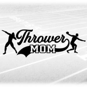 Sports Clipart: Black Track & Field Word Thrower, Swoosh and MOM with Shot Put and Discus Male Athletes - Digital Download svg png dxf pdf