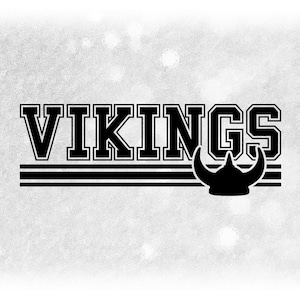 Sports Clipart: Black Bold &quot;Vikings&quot; Team Name in Varsity Style above Stripes with Helmet Silhouette - Digital Download svg png dxf pdf